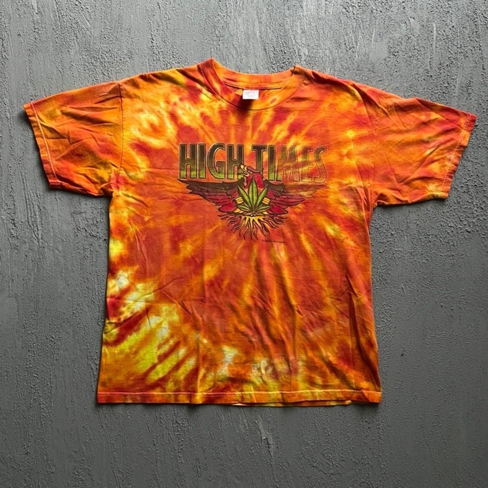 Vintage High Times Shirt XL Orange 1990s Tie Dye‎